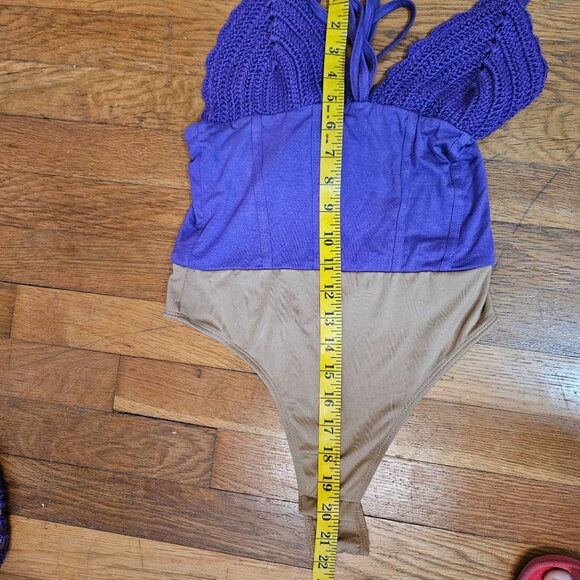 Woman's JLuxlabel NWT boho-chic purple/violet open knit 2 piece bathing suit S-M - Picture 10 of 13